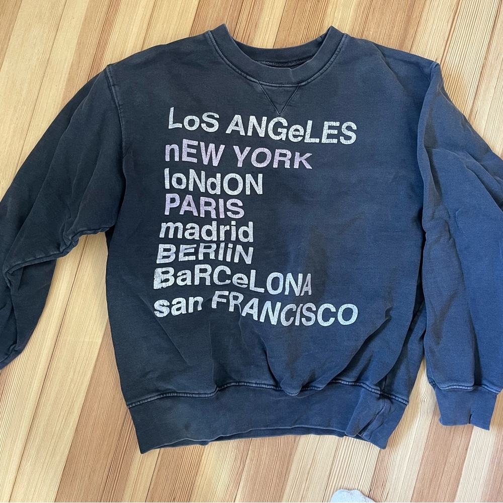 Anine Bing Black City Name Crewneck Sweater